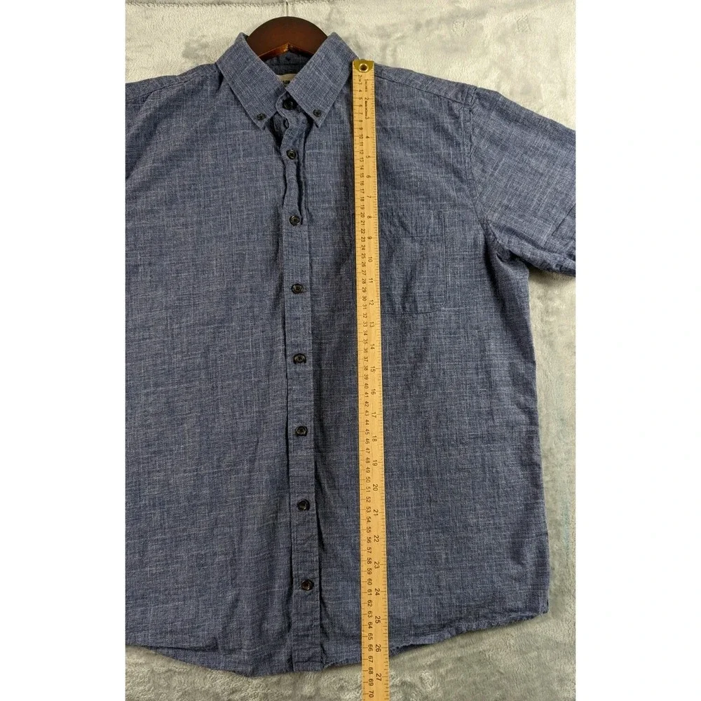 Taylor Stitch Shirt Men 42 Blue Organic Cotton Short Sleeve Button Up READ